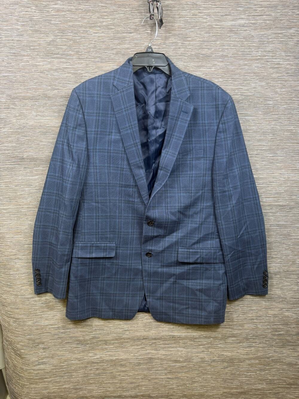 Lauren Ralph Lauren Wool Silk Blend Blazer Men's 42L Plaid Navy Gray 2-Button